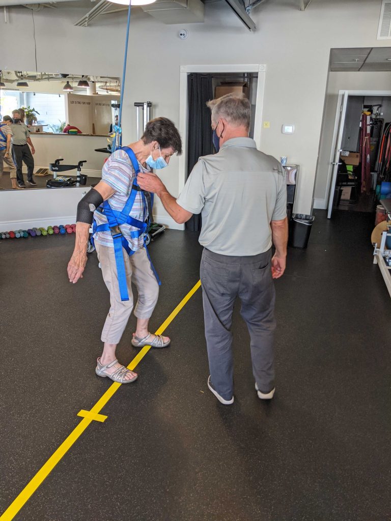 Balance training with a physical therapist at Rausch PT Dana Point